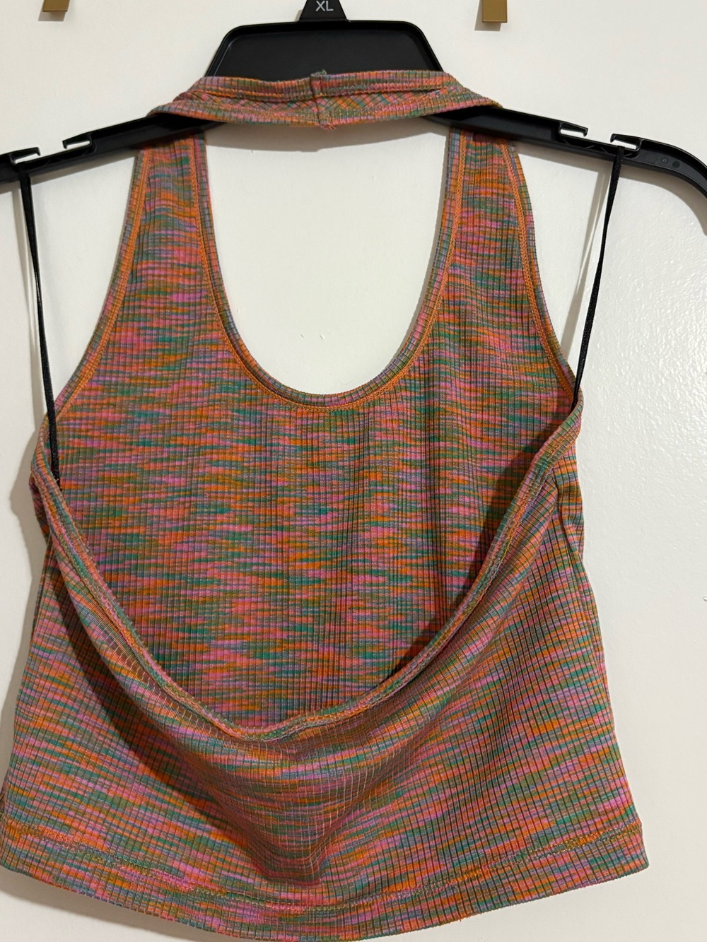 Women’s Multicolor Ribbed Halter Tank Top - Pink/Orange/Green - Picture 2 of 3